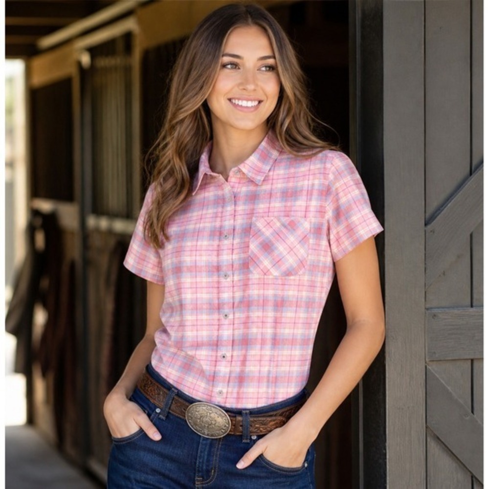 Noble‎ Outfitters Plaid Shirt Womens XL Pink Western Cowgirl Equestrian